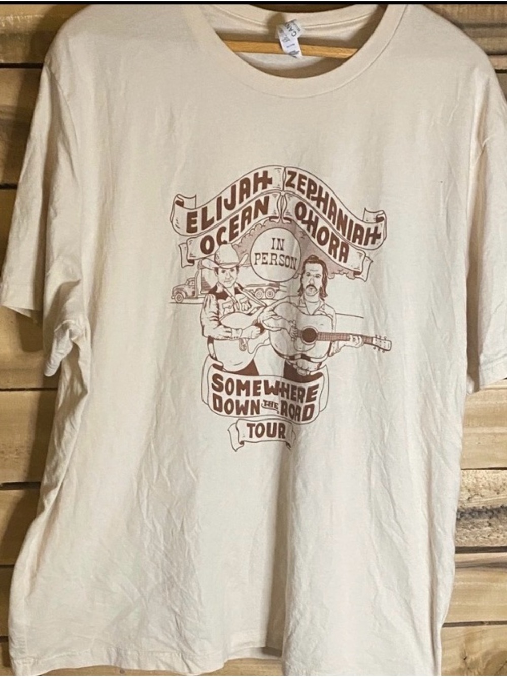 Elijah Ocean Zephaniah Ohora Cream Graphic concert Shirt XXL Somewhere Down Road